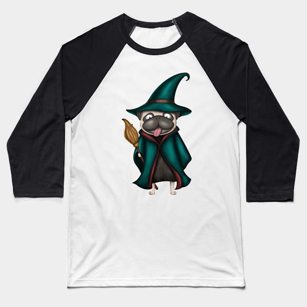 Cute Pug In Witch Costume Baseball T-Shirt by Luna Illustration